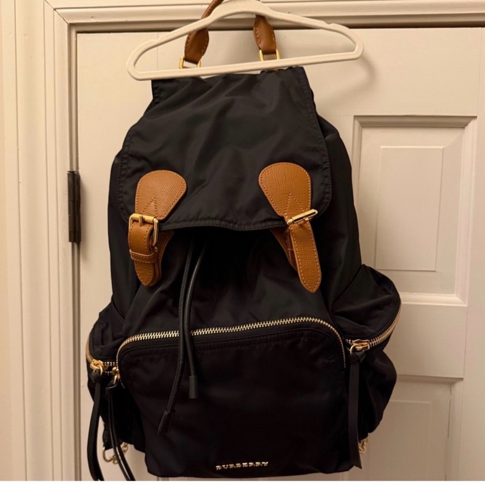 Burberry Authentic  Black Backpack with Tan Accents